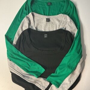 SHEIN Trio of Vibrant Crop Tops - Emerald, Heather Gray, Jet Black
